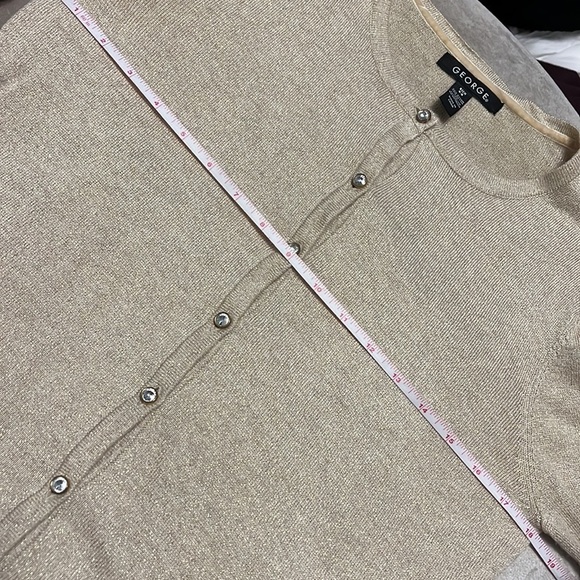 Light golden/tan cardigan sweater with gold metallic threads throughout, small - Picture 2 of 6